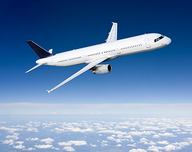 A jet flying above the clouds